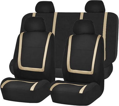 FH Group Car Seat Covers Full Set Cloth - Universal Fit Automotive Seat Covers, Low Back Front Seat Covers, Solid Back Seat Cover, Washable Car Seat Cover for SUV, Sedan and Van Yellow
