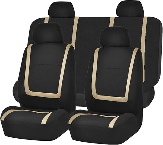 FH Group Car Seat Covers Full Set Cloth - Universal Fit Automotive Seat Covers, Low Back Front Seat Covers, Solid Back Seat Cover, Washable Car Seat Cover for SUV, Sedan and Van Yellow