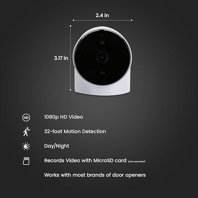 Feit Electric Smart Garage Door Camera, 2-Way Audio, Live Streaming, Human Motion Detection, 24/7 Recording, Infrared Night Vision, Remote Closure & Alerts, Alexa/Google Asst Compatible, CAM/GAR/WiFi