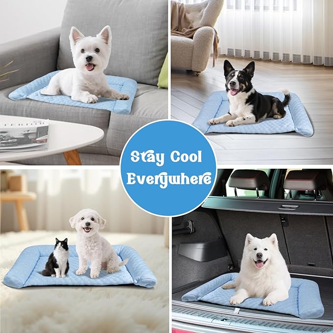 Cooling Mat - Thicken Pad for Small Dog & Cat, Ultra-Comfortable & Machine Washable | Foldable Design Mat for Dogs, Crates & Indoor Use (Blue, 24''*14'')
