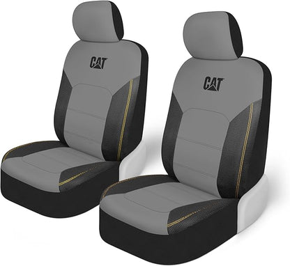 Cat FlexHybrid Car Seat Covers, Gray Premium Faux Leather + Mesh Seat Covers for Cars Trucks SUV, Universal Fit Car Seat Covers Front Seats Only, Automotive Interior Covers, Ideal Truck Seat Covers