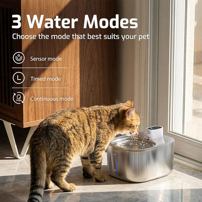 Cat Water Fountain Stainless Steel,152oz/4.5L Wireless Pet Fountain,Automatic Water Bowl for Cats Dogs with Motion Sensor,Quiet Filtered Pet Water Fountain w 5 Filters(Filters for 4 Months)