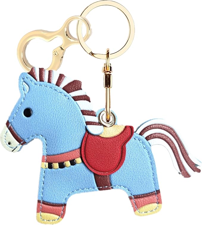 Leather Keychain Holder Case Compatible with AirTag,Cute Protective Cover with Keyring,Anti-Scratch Finder GPS Tracker Case for Wallet Keys,Bag,Pets,Backpack(Horse A)