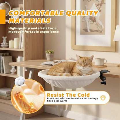Desk Cat Hammock Bed, 360° Rotation Clamp-On Pet Perch for Home Office & Gaming Desks, No-Drill Space-Saving Cat Bed, 16.5" Round Supports 50 lbs, Includes Soft Washable Pad