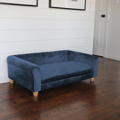 CRITTER SITTERS 42-in. Elegant Navy Faux-Velvet Rectangular Dog Sofa for Medium and Large Dogs, Elevated Plush Dog Couch