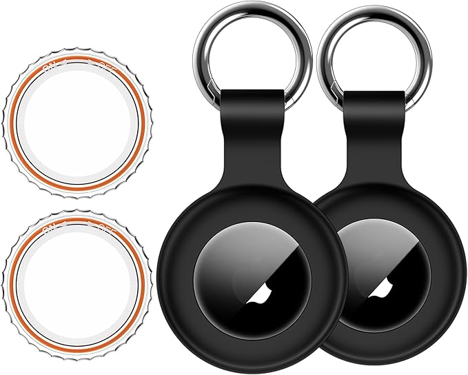 1|2|4Pack for Apple AirTag Holder,for Air Tag 2nd &1st Genaretion,Waterproof GPS Tracker Air Tag Keychain with Cover Anti-Scratch Silicone for Air-Tag Case for Pets,Kids,Bags,Luggages-Black+Black