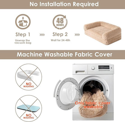 EHEYCIGA Foldable XXL Dog Bed for Large Sized Dog, 54"x38"x7.5" Faux Fur Fluffy Pet Couch Bed, Orthopedic Calming Memory Foam Big Pet Bed, Washable Pet Sofa Bed with Non-Slip Bottom, Camel