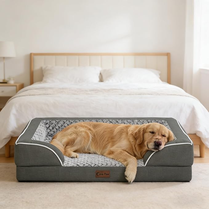 Orthopedic XL Dog Beds, Waterproof Memory Foam Big Pet Bed for Extra Large Sized Dogs 45x35Inch, Non-Slip Bottom and Egg-Crate Foam Dog Couch Bed with Washable Removable Cover, Dark Grey