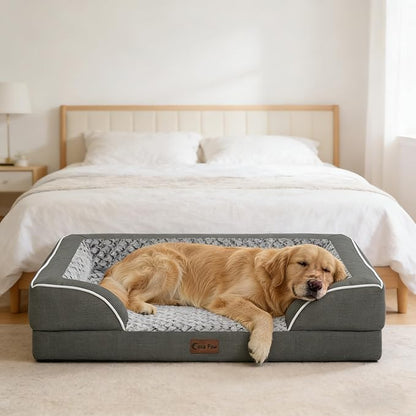 Orthopedic Dog Beds for Extra Large Sized Dogs, Waterproof Memory Foam XL Pet Bed with Sides 48x30Inch, Non-Slip and Egg-Crate Foam Big Dog Couch Bed with Removable Washable Cover, Dark Grey