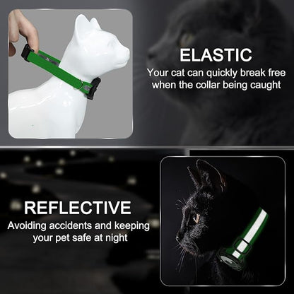 Reflective AirTag Cat Collar, Integrated Cat Tracker Collar with Air Tag Holder and Bell, Safety Elastic Band Cat GPS Collars for Girl Boy Cats, Kittens and Puppies (Emerald,S)