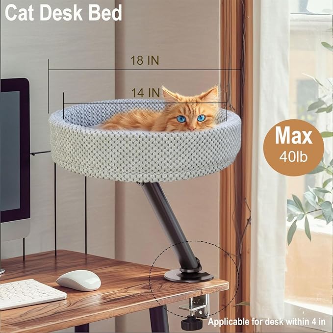 Simcat Modern Desk Cat Bed, Pet Cat Bed for Table Supports Up to 40 lbs, Removable Study Office Game Tables Indoor Cats Desk Beds