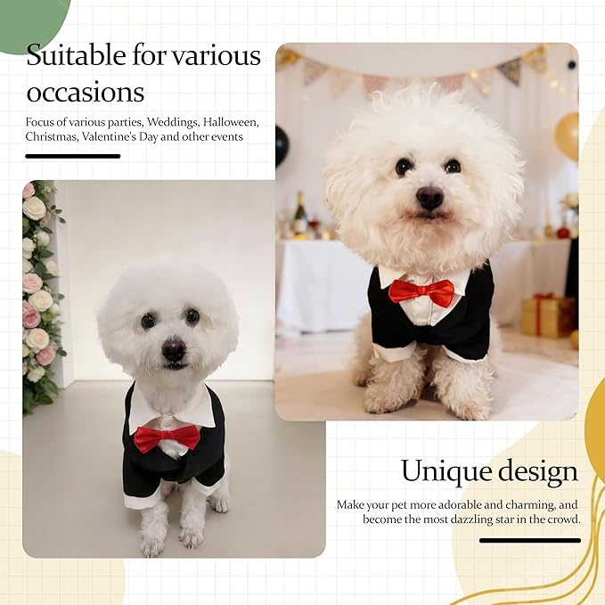 Dog Tuxedo Suit with Bow Tie Dog Shirt Puppy Clothes Formal Pet Tux Party Birthday Costume for Small Medium Dogs Pet Weding Attire Dress Up Cosplay Prince Costume Gentleman Apparel (Large)