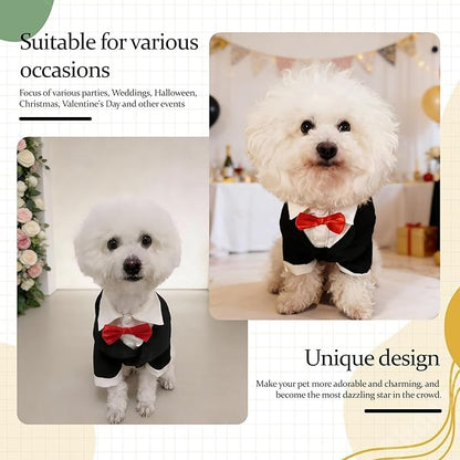 Dog Tuxedo Suit with Bow Tie Dog Shirt Puppy Clothes Formal Pet Tux Party Birthday Costume for Small Medium Dogs Pet Weding Attire Dress Up Cosplay Prince Costume Gentleman Apparel (X-Large)
