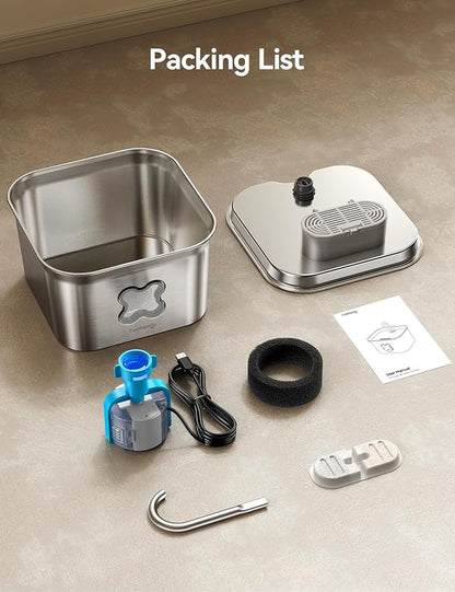 FEELNEEDY Cat Water Fountain, 304 Stainless Steel - 95oz/2.8L Faucet-Style Pet Drinking Fountain for Cats & Small Dogs, Ultra-Quiet <20dB, Dishwasher Safe, 4-Stage Filtration & Water Level Window