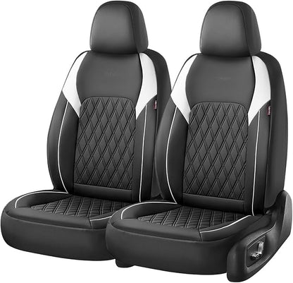 Coverado Car Seat Cover, Car Seat Covers Front Seats, Waterproof Car Seat Covers, Car Seat Cushion, Front Seat Covers Faux Leather Driver Car Seat Protector Fit for Most Cars Trucks SUV, Black&White