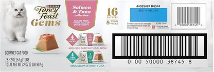 Fancy Feast Gems Pate Cat Food Mousse Salmon or Tuna and a Halo of Savory Gravy Wet Cat Food Variety Pack - 8 ct. Boxes (Pack of 2)