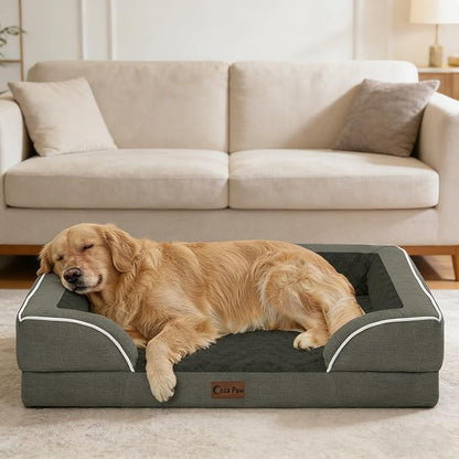 Orthopedic XL Dog Beds, Waterproof Memory Foam Big Pet Bed for Extra Large Sized Dogs 45x35Inch, Non-Slip Bottom and Egg-Crate Foam Dog Couch Bed with Washable Removable Cover, Dark Green