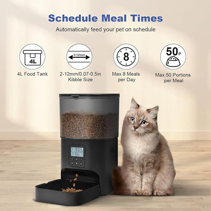 ANDOLL HOME Automatic Cat Feeder, Cat Food Dispenser with 10s Voice Recorder, Pet Feeder up to 8 Meals per Day, Timed Feeder with Dry Food Sealed Ring