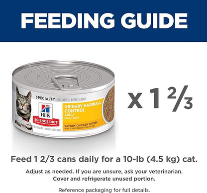 Hill's Science Diet Adult Urinary & Hairball Control Wet Cat Food, Chicken Minced, 5.5 oz. Cans, 24-Pack