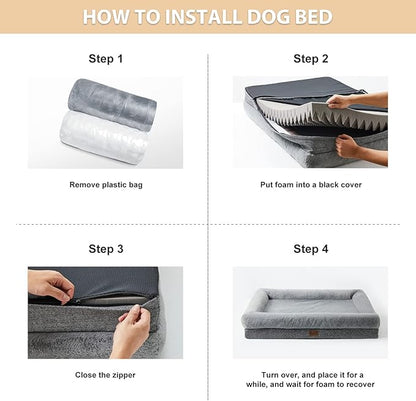 BFPETHOME Orthopedic Dog Beds for Extra Large Dogs, Washable Large Pet with Bolster, Orthopedic Large Dog Mats with Removable Covers & Waterproof Pet Bed for Pet