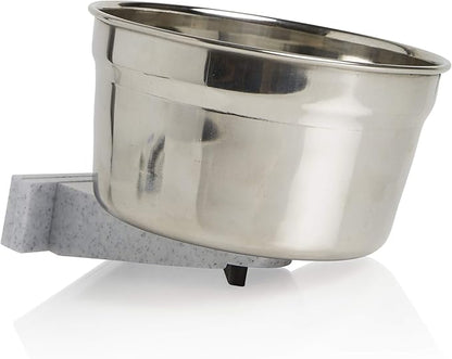 Lixit® Stainless Steel Kennel Food or Water Bowl - Non Spill Hanging Removable Crate Bowls - Carrier Cage Dish for Dogs or Cats for Feeding and Drinking (Stainless Steel, 10 Ounce (Pack of 2))