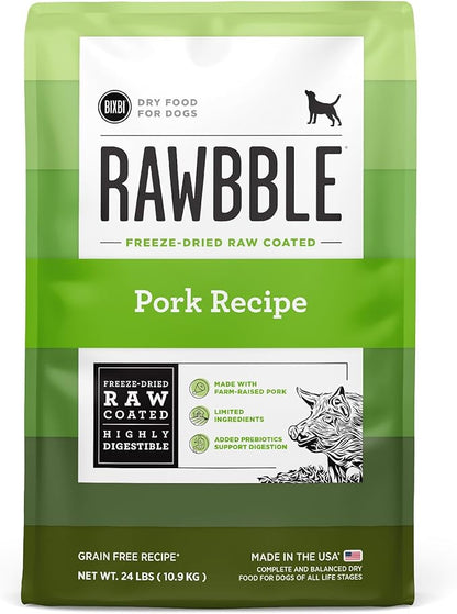 BIXBI Rawbble Freeze-Dried Raw Coated Dog Food, Pork – Fresh Meat, No Meat Meals, Grain-Free – USA Made, 24 lbs