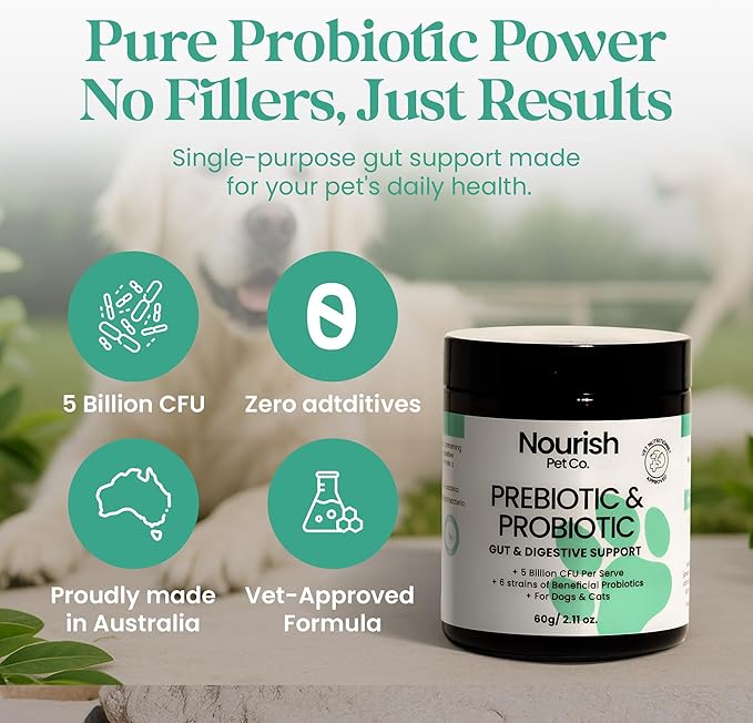 Nourish Pet Co. Gut Health Support for Pets - Prebiotics & Probiotics for Digestion & Immunity