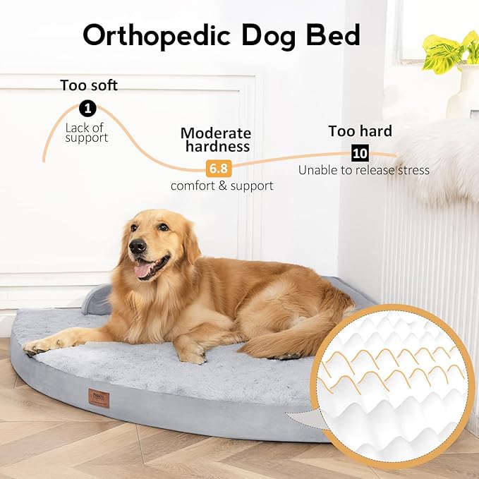MEKIY Large Orthopedic Dog Bed with Sides XXXL Dog Beds with Removable Washable Cover Non-Slip Waterproof Pet Bed for Extra Large Dogs - Grey XXXL