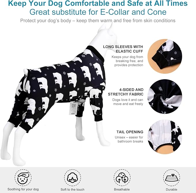 LovinPet Large Dog Onesie, Stretch Cotton Pet Shirts with Animal Print, Full Coverage Dog Clothing Perfect to Prevent Licking Wounds After Surgery for Medium & Large Dogs, Black M