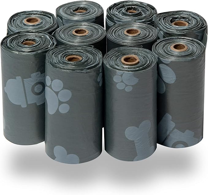 Best Pet Supplies Dog Poop Bags for Waste Refuse Cleanup, Doggy Roll Replacements for Outdoor Puppy Walking and Travel, Leak Proof and Tear Resistant, Thick Plastic - Gray, 150 Bags