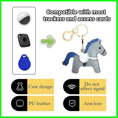 Leather Keychain Holder Case Compatible with AirTag,Cute Protective Cover with Keyring,Anti-Scratch Finder GPS Tracker Case for Wallet Keys,bag,pets,Backpack(Horse D)