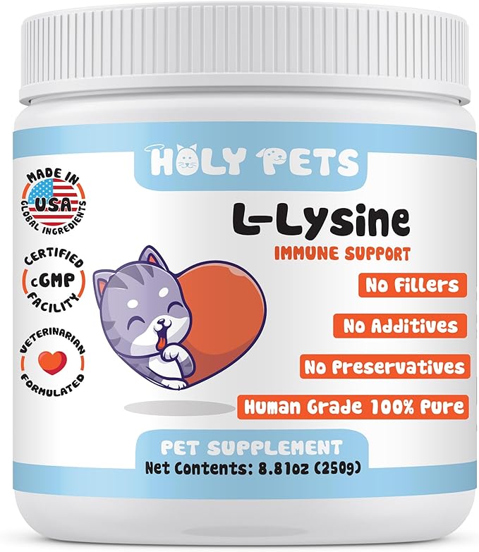 100% Pure L-Lysine Powder for Cats – No Flavors, No Fillers or Preservatives – 1,000mg per Scoop – Immune, Respiratory & Eye Support – Helps with Sneezing, Runny Nose & Cold Symptoms