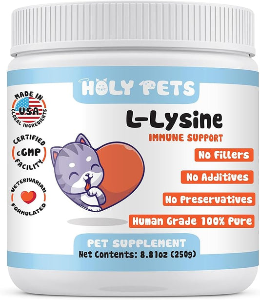 100% Pure L-Lysine Powder for Cats – No Flavors, No Fillers or Preservatives – 1,000mg per Scoop – Immune, Respiratory & Eye Support – Helps with Sneezing, Runny Nose & Cold Symptoms