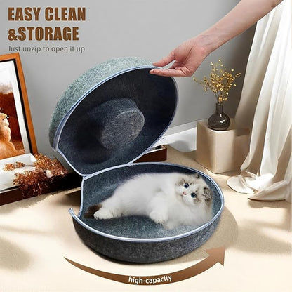 24inch-Tunnel Bed for Indoor,cattasaurus Peekaboo cat cave for Multiple,Detachable Felt Felt Washable Interior for Indoor Cats,Donut Tunnel (Dark Grey)