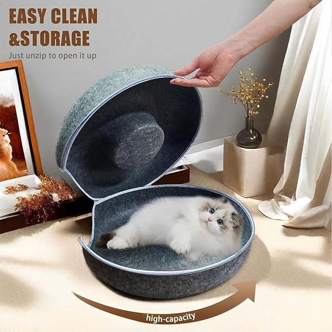 Tunnel Bed for Indoor,cattasaurus Peekaboo cat cave for Multiple,Detachable Felt Felt Washable Interior for Indoor Cats,Donut Tunnel -24inch (Light Gray + Dark Gray)