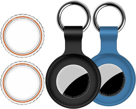 1|2|4Pack for Apple AirTag Holder,for Air Tag 2nd &1st Genaretion,Waterproof GPS Tracker Air Tag Keychain with Cover Anti-Scratch Silicone for Air-Tag Case for Pets,Kids,Bags,Luggages-Blue+Black