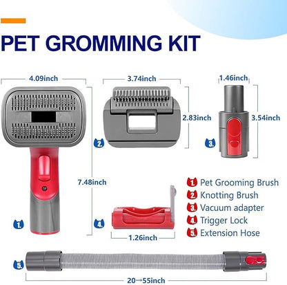 2-in-1 Pet Grooming Kit – Compatible with Dyson V7 V8 V10 V11 V15, Dog Hair Vacuum Attachment, Self-Cleaning Brush Removes Hair, Dander & Undercoat, Extended Hose & Trigger Lock
