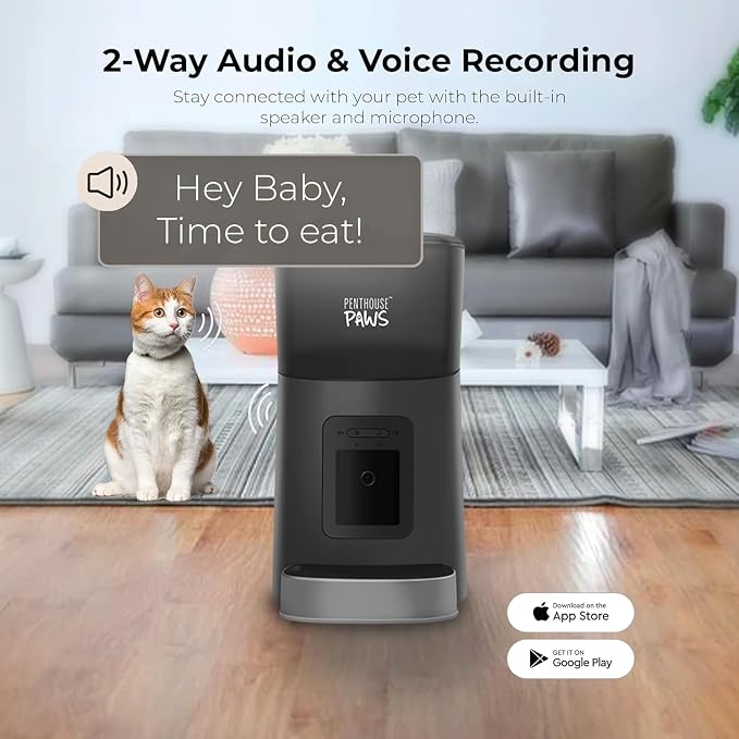 Smart HD Pet Feeder, 6L Dry Food Capacity, 1080p Camera, 2-Way Audio, Scheduled Meals, Backup Power, Easy to Clean, Anti-Jam Design for Cat & Dog, Black/Stainless Steel