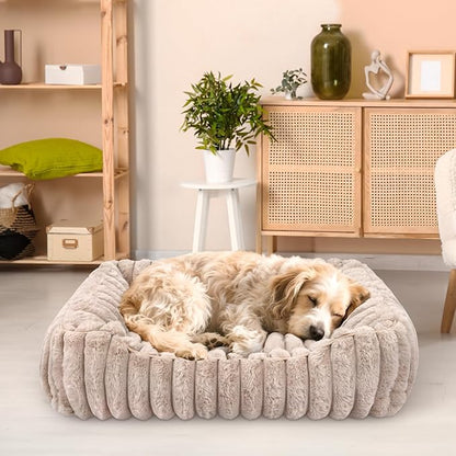 Ultra Soft Dog Bed for Medium Large Dogs, Machine Washable Rectangular Pet Bed with Non-Slip Bottom, Breathable Puppy Sleeping Mat for Indoor, Fits 28-inch Pet Crate, Camel