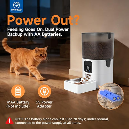 PAPIFEED 5G WiFi Automatic Cat Feeders: Smart Automatic Cat Food Dispenser with Slow Feeding Mode, Detachable for Easy Cleaning, Pet Feeder with Alexa, 1-30 Meals Per Day for Multiple Pets (6L/25 Cup)