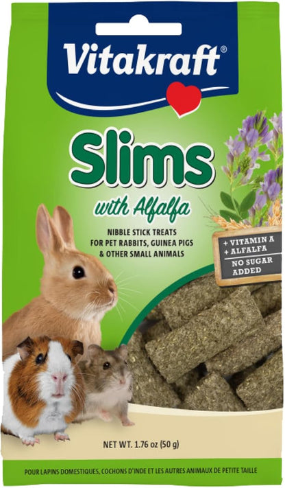 Vitakraft Slims with Alfalfa Small Animal Treats 1.76 oz - Wholesome Crunchy Snack Sticks for Guinea Pigs Rabbits and Small Animals - Healthy Enrichment and Reward