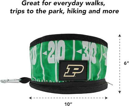 Pets First NCAA Purdue Boilermakers Collapsible Dog Travel Bowl, Food and Water Bowl for Dogs & Cats. Lightweight Leak-Proof Pet Bowl for Travel with Football Field & Pebble-Grain Design