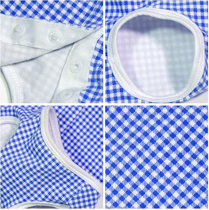 Dog’s Recovery Suit Post Surgery Shirt for Puppy, Wound Protective Clothes for Little Animals(Blue White Plaid-m)