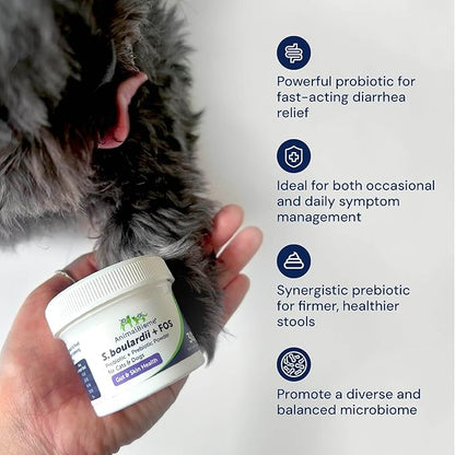 Animal Biome S. Boulardii + FOS Powder Probiotics for Dogs & Cats 60g – Pet Supplements Saccharomyces Boulardii Dog Probiotic with Prebiotic FOS for Gut Health, Digestive Support & Firmer Stool