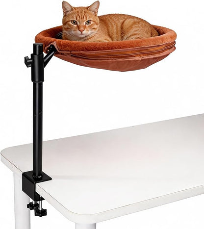 360° Rotating Cat Desk Bed, Height Adjustable Elevated Cat Perch with 2 Breathable & Warm Covers for All-Season Comfort, Quick Install, Supports up to 30 lbs