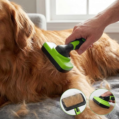 PETIMP STORE 4PCS Self Cleaning Slicker Brush, Pet Grooming Rake, Bath Brush & Massage Brush for Short/Long Haired Dogs, Cats & Horses, Pet Grooming Deshedding Tools - Pet Supplies (Green Black)
