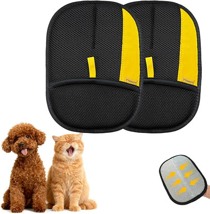 Pet Hair Removal Gloves for Cat Dog Hair, 2 Pack Electrostatic Reusable | Bidirectional brush fibers for short & long hair. For couch, carpet, car seat, clothing, pet bed. Washable.