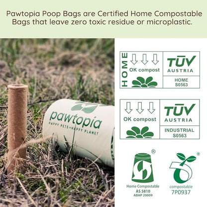 Pawtopia Biodegradable Dog Poop Bags, 60 Count, Certified Home Compostable, Leak-Proof, Easy Open, Standard Size, Supports Sustainable Living