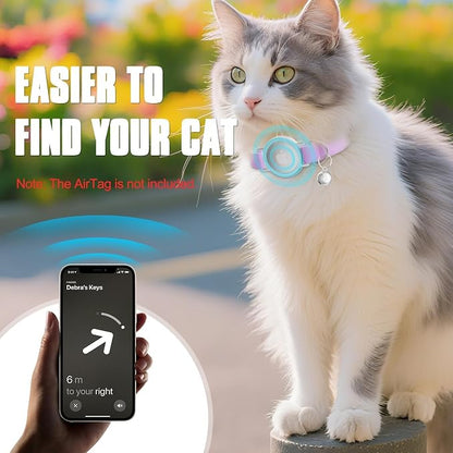 AirTag Cat Collar, Elastic Tracker Collar with Airtag Holder and Bell | Compatible with Apple Air Tag, Lightweight & Scratch Resistant, Adjustable Stepless GPS Pet Collar for Cats Kittens, Purple