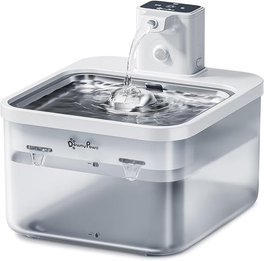 DownyPaws Cat Water Fountain Cordless, 84oz/2.5L Fursink Wireless Pet Water Fountains for Cats Indoor, Battery Operated Cat Drinking Fountain with Motion Sensor, Ultra Quiet Pump, BPA-Free, White Pro